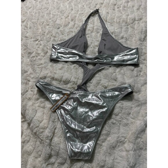 Skims metallic swim halter monokini in nickel one piece XL NWT - Picture 7 of 8